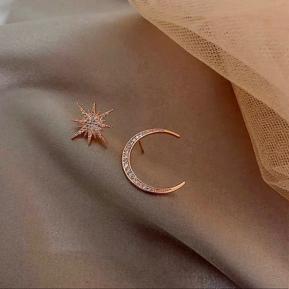 Rose Gold Moon & Star Earrings - Picture 3 of 6